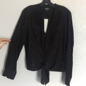 Bebe size medium black silk front tie blouse